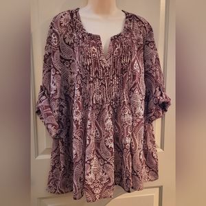 Roaman's plus size 26 women's sheer Blouse shirt wine
